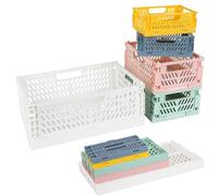 Lot de 5 boîtes pliantes en plastique (30 x 20 x 12 cm) (20 x 15 x 9 cm) (15 x 10 x 5,7 cm) - Mini boîtes de rangement pliables - Multicolore, stable, pour la maison, le bureau, le magasin, l'école