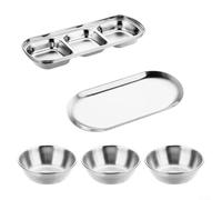 Lot de 5 bols à sauce coréen en acier inoxydable à 3 compartiments pour vinaigre, soja, épices, condiments - Pour apéritif, accompagnement, frites (argent)