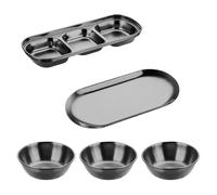 Lot de 5 bols à sauce en acier inoxydable divisés pour assaisonnement, plateau à condiments, assiettes de service pour apéritif, plat d'assaisonnement carré (noir)