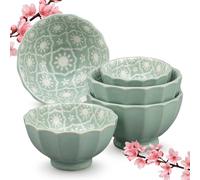 Lot de 5 bols décoratifs en porcelaine - Vert menthe - Avec motif bohème - Pour céréales, salade et accompagnements