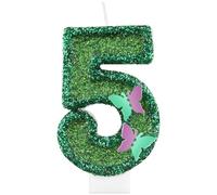 Lot de 5 bougies d'anniversaire à paillettes en forme de papillon vert pour décoration de gâteau de 5e anniversaire de fille, bougies féériques sur le thème des papillons pour filles et femmes
