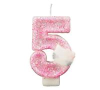 Lot de 5 bougies d'anniversaire, en forme de chiffre 5, à paillettes, décoration de gâteau, pour fête d'anniversaire, mariage, fête d'entreprise, anniversaire de mariage, 7,5 cm