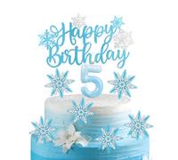 Lot de 5 bougies d'anniversaire Frozen, décoration de gâteau avec flocon de neige gelé, bougies bleues gelées, décoration de gâteau pour filles et garçons