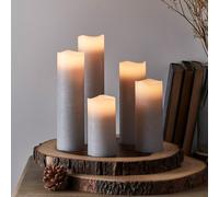 Lights4fun Lot de 5 bougies pilier LED sans flamme à piles avec télécommande Gris