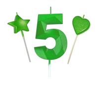 Lot de 5 bougies vertes en forme de diamant 3D de 7 cm de haut, couleur verte pailletée, décoration de gâteau d'anniversaire pour adultes/enfants, pâtisserie de famille (vert, 7 cm, 3D numéro 5)