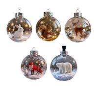 Lot de 5 boules de Noël en verre 3D ludiques en forme d'animaux 3D aux couleurs vives, boules de Noël en plastique transparent de 7 cm, décorations de Noël pour sapin de Noël, décoration de vacances