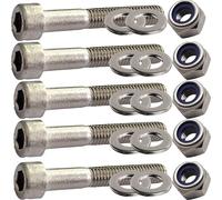 Lot de 5 boulons à tête cylindrique M6 x 60 mm en acier inoxydable A4 avec écrous et rondelles, boulons filetés partiels - Fixations résistantes à la corrosion