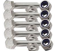 Lot de 5 boulons à tête hexagonale M8 x 100 mm avec écrous et rondelles en nylon entièrement filetés en acier inoxydable