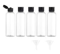 Lot de 5 bouteilles de voyage 100 ml avec couvercle à charnière Transparent Avec entonnoir