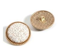 Lot de 5 boutons à œillets élégants - Or mat - Ronds - 25 mm (2,5 cm) - En métal - Avec motif en maille - En résine blanc/marron clair - À coudre - Pour costume, veste, manteau, bricolage