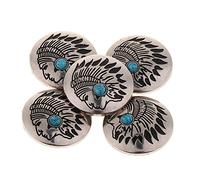 Lot de 5 boutons concho occidentaux vintage turquoise à visser 30 mm pour vêtements vestes jeans cuir - Bleu