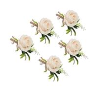 Lot de 5 boutons de boutonnière en forme de rose pour mariage, bal de fin d'année, banquet, décoration avec épingle (champagne)