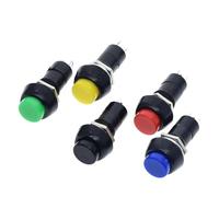 Lot de 5 boutons poussoirs momentanés PBS-11B 2 broches 12 mm sans verrouillage et verrouillage automatique ON OFF 3 A 150 V Noir Bleu Rouge Vert Jaune(5PCS Blue)