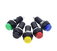 Lot de 5 boutons poussoirs momentanés PBS-11B 2 broches 12 mm sans verrouillage et verrouillage automatique ON OFF 3 A 150 V Noir Bleu Rouge Vert Jaune(Yellow)