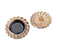 Lot de 5 boutons ronds en métal à maillons ronds avec perle noire pour manteaux, costumes, vêtements formels, loisirs créatifs, décoration de vêtements