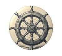 Lot de 5 boutons ronds laminés à motif de roue de bateau rétro de 6 cm avec finition brillante et épingle sécurisée