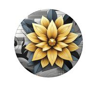 Lot de 5 boutons ronds laminés à motif fleurs géométriques de 6 cm avec finition brillante et épingle sécurisée