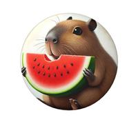 Lot de 5 boutons ronds laminés aquarelle Capybara-Eat-Fruit de 6 cm avec finition brillante et épingle sécurisée