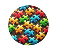 Lot de 5 boutons ronds laminés pour autisme, puzzle, 6 cm, avec finition brillante et fermeture sécurisée