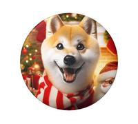 Lot de 5 boutons ronds laminés Shiba-Inu-Pet-Christmas de 6 cm avec finition brillante et épingle de sécurité