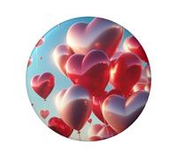 Lot de 5 boutons ronds laminés Valentine'S-Love-Balloons de 6 cm avec finition brillante et épingle sécurisée