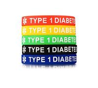 Lot de 5 bracelets d'identification médicale en silicone de type 1/2 diabétique unisexe unisexe pour homme et femme - Bracelets de santé mentale en vrac pour breloques en caoutchouc pour femme - 19,1