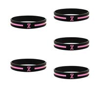 Lot de 5 Bracelets en Silicone, Ruban Rose Sensibilisation Cancer du Sein, Bracelet Commémoratif Octobre Rose, Bracelets de Sensibilisation au Cancer du Sein RoseRuban Accessory, Espoir Croire
