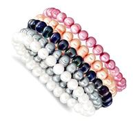 Lot de 5 bracelets extensibles pour femme avec perles de culture d'eau douce 7 mm