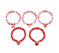 Lot de 5 bracelets romantiques en forme de cœur pour la Saint-Valentin - Design empilable - Chaîne de poignet confortable pour un jour spécial - Plusieurs styles de bracelets en forme de cœur