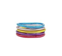 Lot de 5 bracelets style pain d'or - Bracelets pour femme - Bracelets style kumlai bouddhiste - Silicone souple et léger, imperméable - Couleurs or, or rose, bleu, violet et vert - Taille unique
