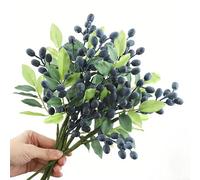 Lot de 5 branches d'olivier artificielles réalistes avec bourgeons blancs et feuilles vertes pour décoration d'intérieur, couronnes, bouquets, toiles de fond de fête et décoration de table (bleu)