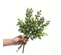 Lot de 5 branches d'olivier artificielles réalistes avec bourgeons blancs et feuilles vertes pour décoration d'intérieur, couronnes, bouquets, toiles de fond de fête et décoration de table (vert)