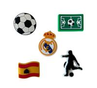 Lot de 5 breloques pour sabots de football (Real Madrid) / Jibbitz crocs / Ornements de chaussures en PVC (5 unités) Motif : Real Madrid Football Club, Pequeño, Polychlorure de vinyle, Pas de gemme