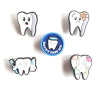 Lot de 5 breloques pour sabots/Jibz/Jibbitz Crocs/Ornements de chaussures/Pin Crocs/Shoe Charms PVC / 5 pièces en forme de dents, meules dentaires, dentisterie, Pequeño 3cm, Polychlorure de vinyle,