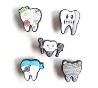 Lot de 5 breloques pour sabots/ornements de chaussures/Jibz/Jibbitz Crocs/Pin Crocs/Shoe Charms PVC / 5 pièces avec motif de dents, meule, dentisterie., Pequeño 3cm, Polychlorure de vinyle, Non