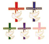 Lot de 5 broches commémoratives en forme de colombe en forme de croix - Forever in Our Hearts - En alliage - Accessoires de souvenir religieux