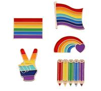 Lot de 5 broches décoratives arc-en-ciel en alliage coloré pour décoration de vêtements - Geste, Crayon, Cœur, Pont, Drapeau