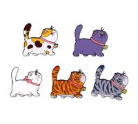 Lot de 5 broches en forme de chat avec breloque en forme de chat - Broche tendance en alliage - Convient pour un sac à dos élégant, Acier inoxydable