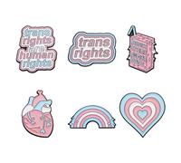 Lot de 5 broches Trans Rights Are Human Rights Are Human Rights en forme de cœur - Broche en forme de cœur - Broche en forme de cœur - Broche en émail arc-en-ciel - Boîte à lait - Cadeau pour femmes