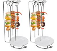 Lot de 5 brochettes à brochettes verticales en acier inoxydable pour brochettes de barbecue avec support à brochettes réutilisables pour griller, viande, barbecue