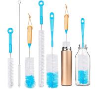 Lot de 5 brosses à biberon, à long manche, tête à pompon moelleuse, universelles, pour le nettoyage en profondeur des gourdes, biberons, verres, thermos, pailles