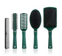 Lot de 5 brosses à cheveux démêlantes antistatiques avec brosse ovale, ronde, aération et palette pour massage du cuir chevelu à la maison, pour homme et femme, vert