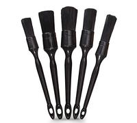 Lot de 5 brosses de nettoyage noires pour voiture, prise en main confortable et anti-rayures pour intérieur ou extérieur, roues, pneus, compartiment moteur, sièges en cuir, panneaux de porte, emblèmes