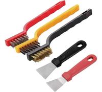 Lot de 5 brosses de nettoyage pour cuisinière de cuisine + grattoir, grattoir robuste pour brûleurs à gaz, casseroles en laiton, acier inoxydable et nylon, brosses à tête de brosse pour hotte