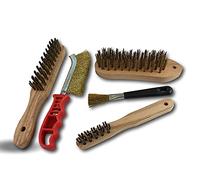 Lot de 5 brosses métalliques à main | 1 soudeur acier rond dur | 1 violon acier souple | 1 bougie acier rond dur | 1 brosse skrib acier laitonné | 1 pinceau acier laitonné souple | Kibros BROMET5