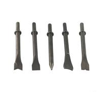 Lot de 5 burins à marteau pneumatique robuste avec queue hexagonale (10,5 mm) - 175 mm en acier plat, pointu, encoche et ciseaux triangulaires inversés pour