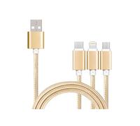 Lot de 5 Câbles 3 en 1 USB-C 8 Pin Micro USB 1.2m Tressé Doré