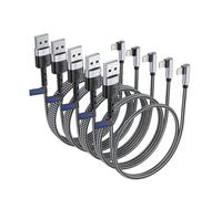 Lot de 5 câbles de charge courts à angle droit pour iPhone 15 cm + 30 cm x 2 + 50 cm + 1 m - Câble USB A vers Lightning Apple à 90 degrés en nylon tressé pour iPhone 14 13 12 11 Pro Max Xs XR 8 7 6