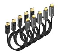 Lot de 5 câbles DisplayPort vers HDMI 4K de 1,8 m DP vers HDMI, adaptateur d'affichage source vers HDMI compatible avec Dell, HP, ThinkPad, ordinateur de bureau, carte graphique (AMD/NVIDIA) vers