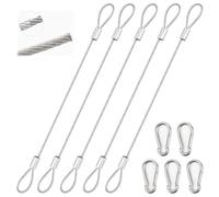 Lot de 5 câbles métalliques en acier avec œillets, argentés, avec anneaux et crochets, 50 cm x 2 mm, câble de sécurité pour vélos, motos, serrures de porte, serrures de valise, etc
